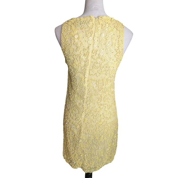 French Connection Beaded Yellow Cocktail Dress Size 2 - Picture 9 of 13